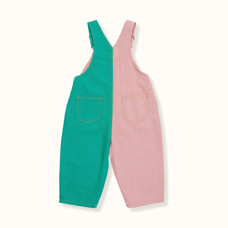 Austin Colour Block Vintage Denim Overalls - Pink Green - Size 3/4