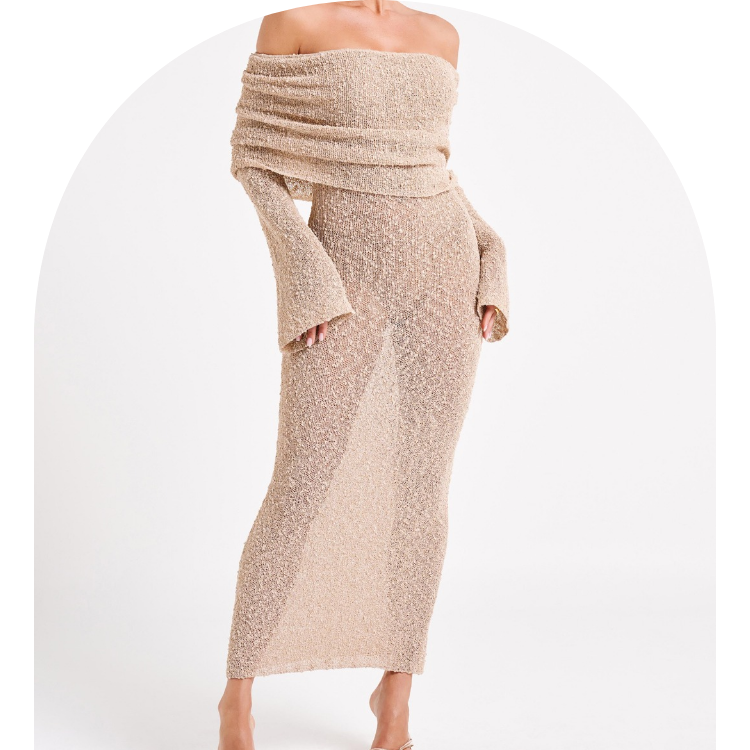 Marisol - Off Shoulder Maxi Boucle Dress - Meshki
