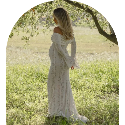 Belle Off Shoulder Lace Gown - Vintage Lace - House of CB London