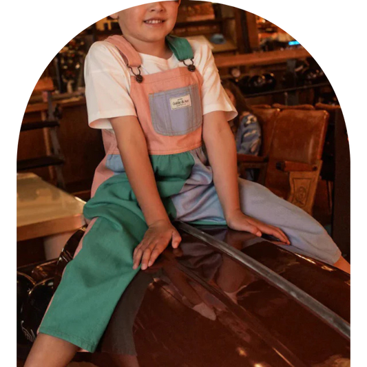 Austin Colour Block Vintage Denim Overalls - Pink Green - Size 3/4