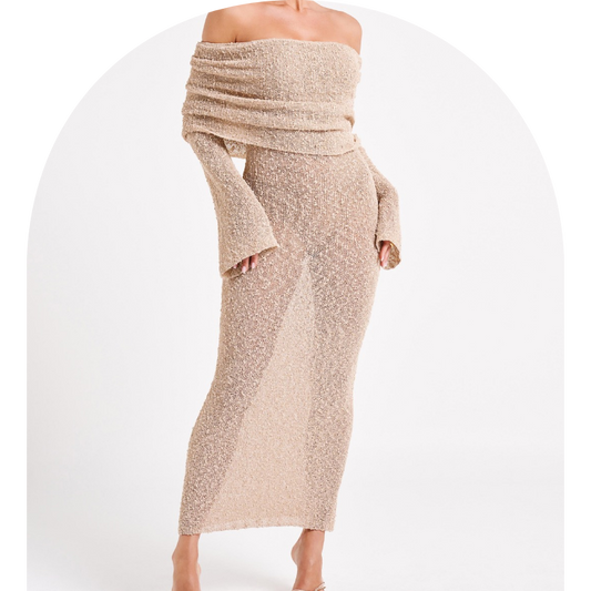 Marisol - Off Shoulder Maxi Boucle Dress - Meshki